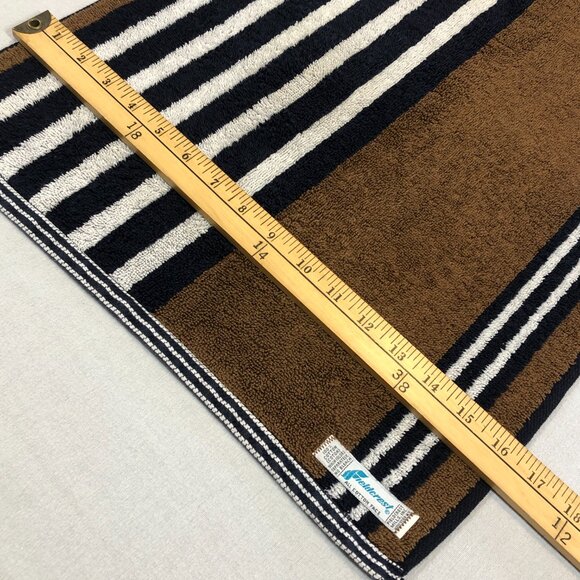 Vintage 70s FIELDCREST Set of 2 Hand Towel 16" x 25": Brown Navy White Stripes - Picture 9 of 10